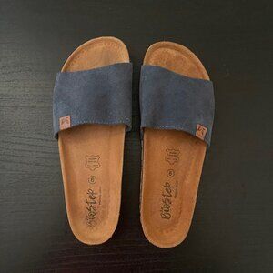Biostep Women's Blue Suede Leather Cork Slip-on Slide Summer Sandal Size 9